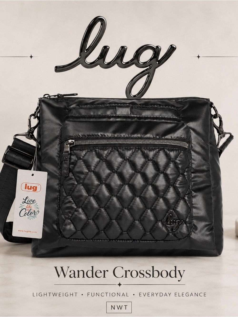 Lug Wander Metallic Black Crossbody NWT